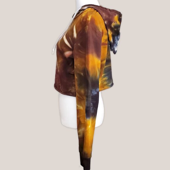 Baltic Amber Tie Dye Hoodie Crop Top Long Sleeve Cotton Hand Dyed Shirt - Picture 2 of 3
